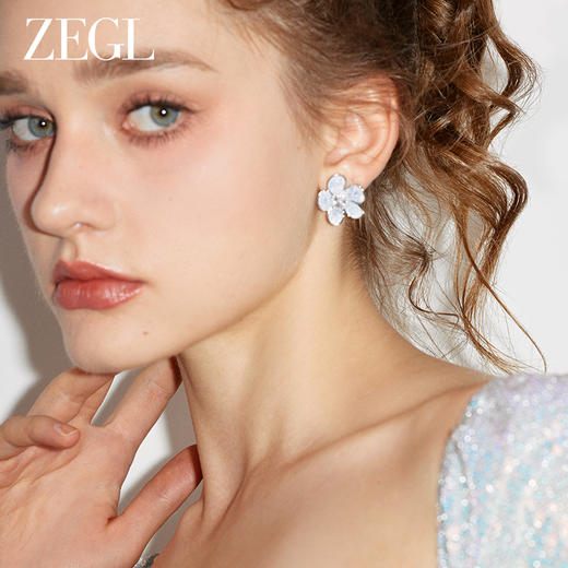 ZEGL花朵耳环女2024新款爆款高级感春夏独特花花耳钉925银针耳饰 商品图2