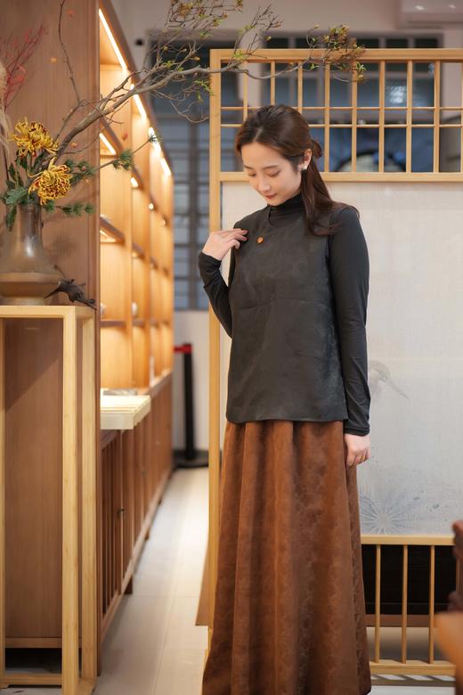 漫物记提花香云纱圆领斜襟马夹XYS-172 商品图1