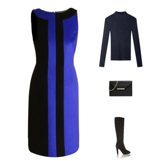 ELITE普蓝撞色羊毛无袖连衣裙 - 圆领修身拼色女士中长裙 1701110 商品图3