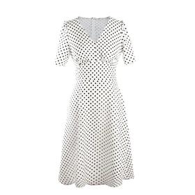 “罗马假日”-波点 V领连衣裙、法式气质收腰春天仙女裙  1901012