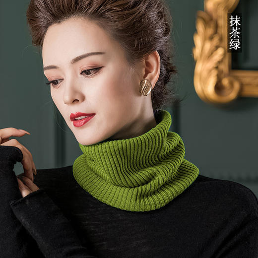 丁摩纯色套头围脖100%羊毛针织脖套护颈弹力坑条假领子AL1060 商品图12