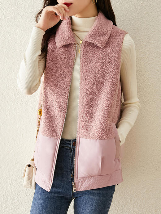 【79元福袋，不支持退换】熙世界羊羔毛拼接棉服外套女2022秋冬装新款翻领无袖坎肩棉服马甲 商品图1