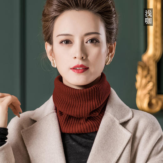 丁摩纯色套头围脖100%羊毛针织脖套护颈弹力坑条假领子AL1060 商品图11