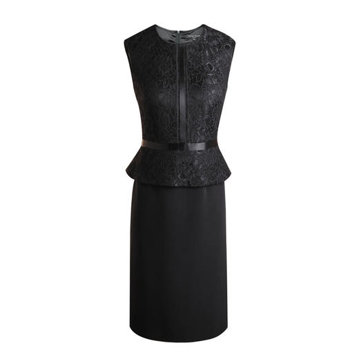 ELITE蕾丝拼接优雅无袖中式连衣裙夏季休闲聚酯纤维黑色1801077 商品图0