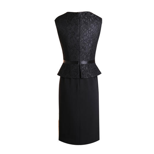 ELITE蕾丝拼接优雅无袖中式连衣裙夏季休闲聚酯纤维黑色1801077 商品图1