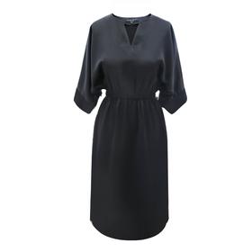 时尚通勤-麻缎连袖、收腰五分袖气质显瘦时尚法式连衣裙  2001010