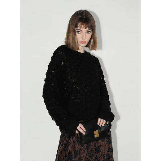 COCOBELLA立体编织微透视马海毛针织衫女绒感休闲毛衣SE7002A 商品图3