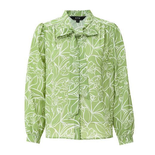 EITIE爱特爱复古清新印花时尚宽松泡泡袖飘带绿色衬衫24新款A2409309 商品图5