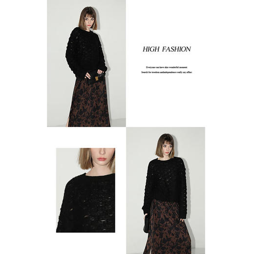 COCOBELLA立体编织微透视马海毛针织衫女绒感休闲毛衣SE7002A 商品图1