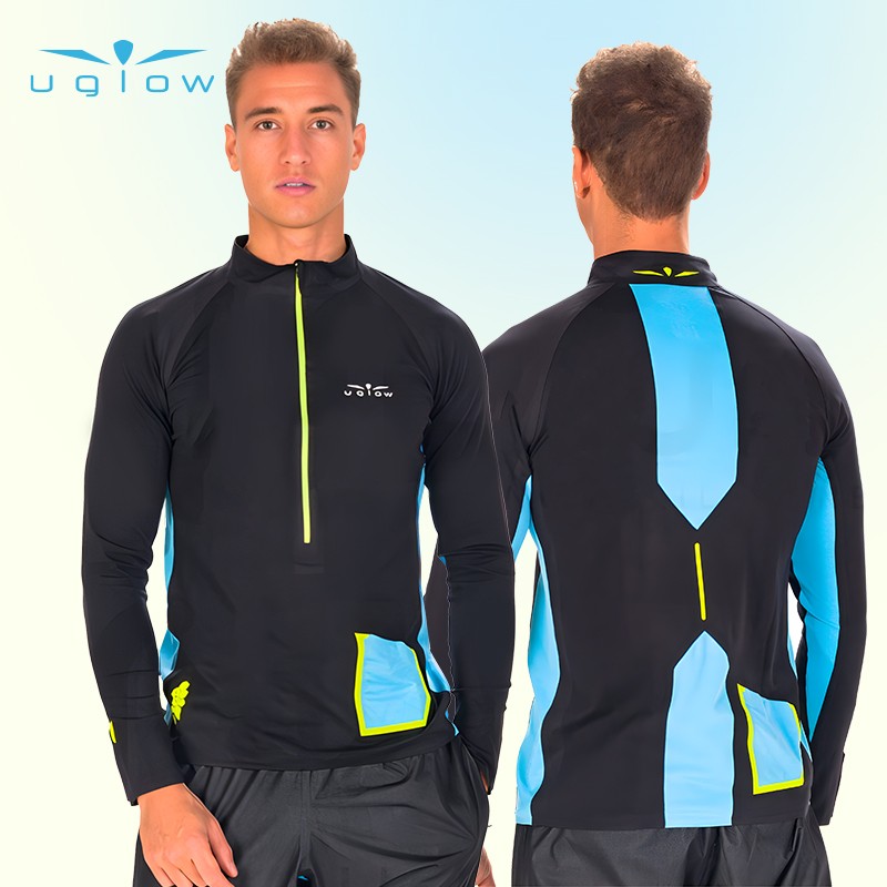 UGLOW男子长袖越野T恤 3/4 ZIP BRUSH男款户外跑步运动越野跑半开拉链保暖透气