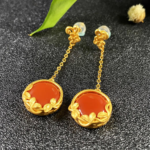 17206南红银镶梅花耳坠-圆蛋面 商品图0