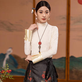 HRWZ242059 提花打底衣女2024春季上新气质时尚新中式风立领防风修身显瘦上衣