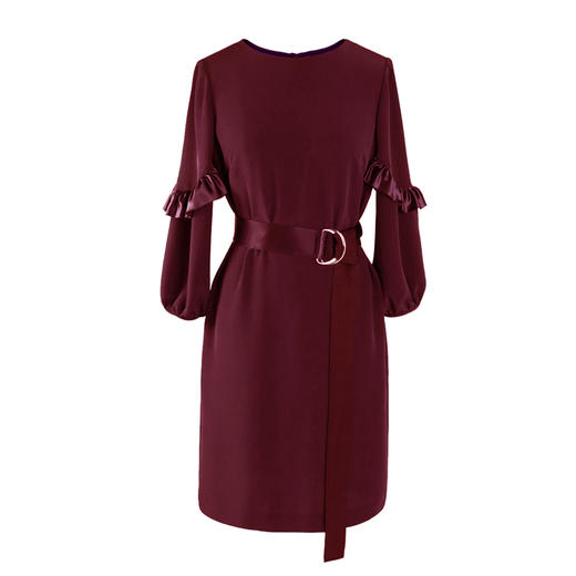 荷叶边束腰连衣裙 - 系带收腰显瘦优雅百搭通勤中筒裙  1701137 商品图2