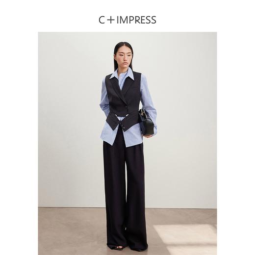 西嘉C+IMPRESS/西嘉静奢风黑色高腰阔腿裤女垂感易打理腰带设计感显瘦KZ2401006 商品图2