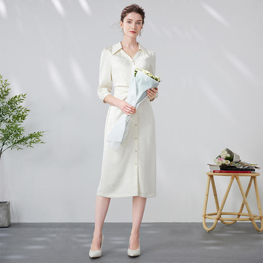 EITIE爱特爱优雅精致气质包臀白色缎面暗纹衬衫连衣裙24新款A2407321 商品图1
