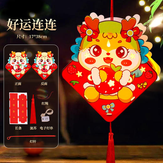 （三只任选19.9元 ）元春节国潮龙年灯笼新年元宵手提发光小花灯幼儿园手工diy材料包 商品图8