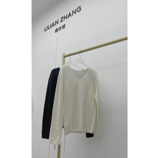 淑女风V领羊毛打底衫  - 优雅百搭时尚宽松纯色套头毛衣 2208002 商品图0