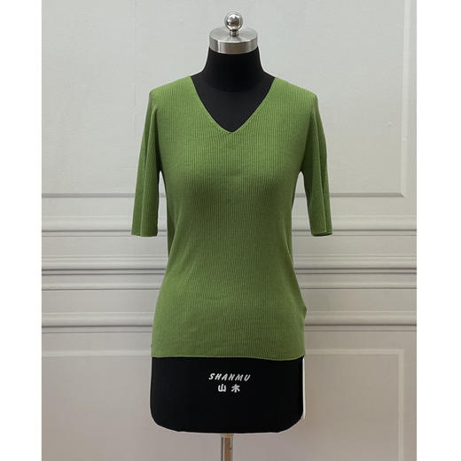 V领中袖羊毛套衫 - 百搭时尚显瘦通勤纯色打底针织衫  2208008 商品图3