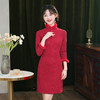 A271023高档旗袍连衣裙红色秋冬新款加绒加厚气质改良版旗袍短款喜庆红装 商品缩略图4