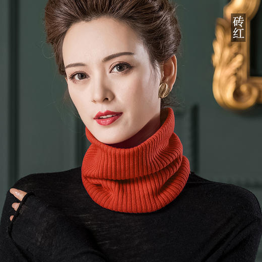 丁摩纯色套头围脖100%羊毛针织脖套护颈弹力坑条假领子AL1060 商品图14