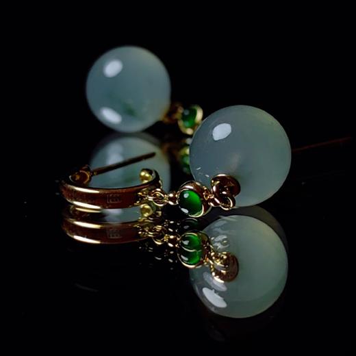 【玲珑】18k镶嵌翡翠珠子耳环 商品图5