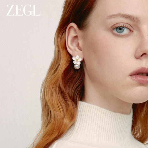 ZEGL山茶花朵人造珍珠耳环法式2024新款轻奢高级感耳钉银针耳饰品 商品图4