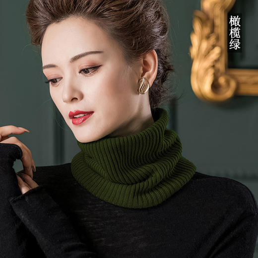 丁摩纯色套头围脖100%羊毛针织脖套护颈弹力坑条假领子AL1060 商品图9