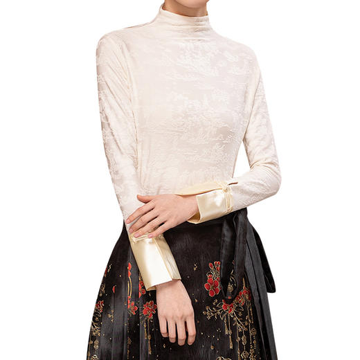 HRWZ242059 提花打底衣女2024春季上新气质时尚新中式风立领防风修身显瘦上衣 商品图4