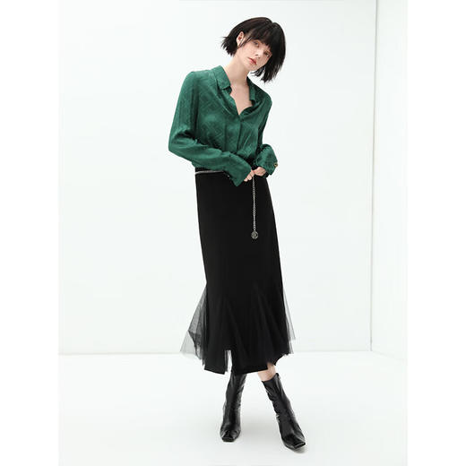 COCOBELLA重工立裁8片网纱拼接鱼尾裙优雅小香风半身裙HS0009 商品图1