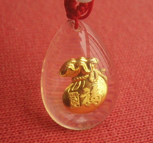 足金箔镶合成水晶项链