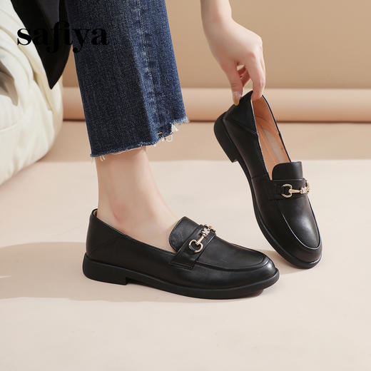 Safiya/索菲娅2024春季新品英伦风百搭羊皮舒适通勤软底乐福单鞋 SF41112120 商品图5