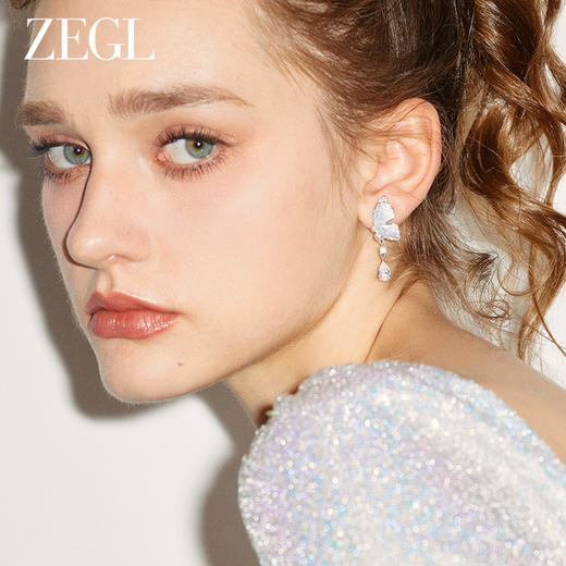 ZEGL冰晶蝴蝶珍珠耳饰女2024新款爆款春夏耳钉高级感925银针耳环 商品图2