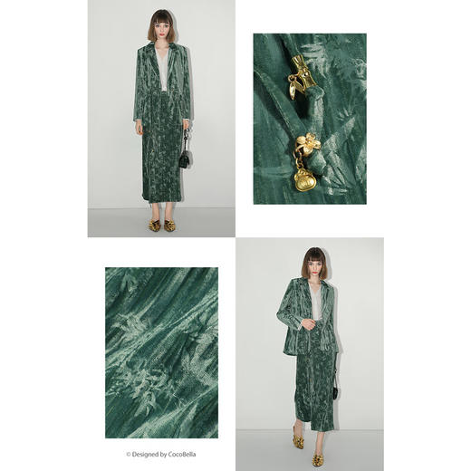 COCOBELLA[竹影拓印]新中式压褶丝绒半身裙国风气质长裙HS0001-2 商品图2