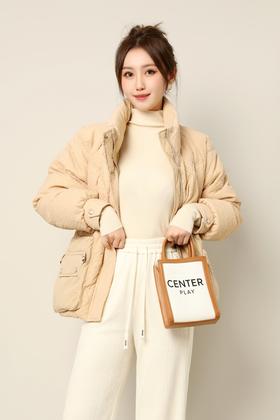 Kai & Kiera 浅卡其色高领压纹羽绒服外套 17405