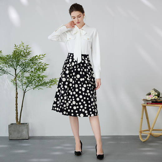 EITIE爱特爱复古波点高腰压褶伞裙a字黑色过膝半身裙24春季新款A2406317 商品图1