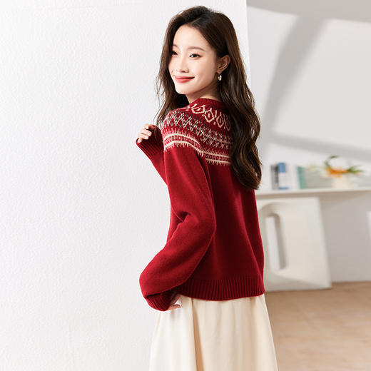 QY92373  红色本命年毛衣显瘦羊毛衫女100纯羊毛毛衫上衣 商品图1