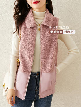 【79元福袋，不支持退换】熙世界羊羔毛拼接棉服外套女2022秋冬装新款翻领无袖坎肩棉服马甲
