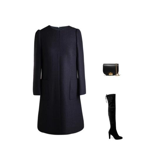 ELITE-长袖A型小香风连衣裙 - 时尚休闲圆领通勤中长裙 1701141 商品图2