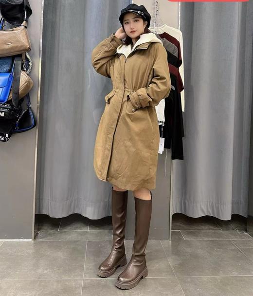 213WS拼色毛织连帽夹棉长款派克服31120（咖啡） 冬季 313204032105 商品图0