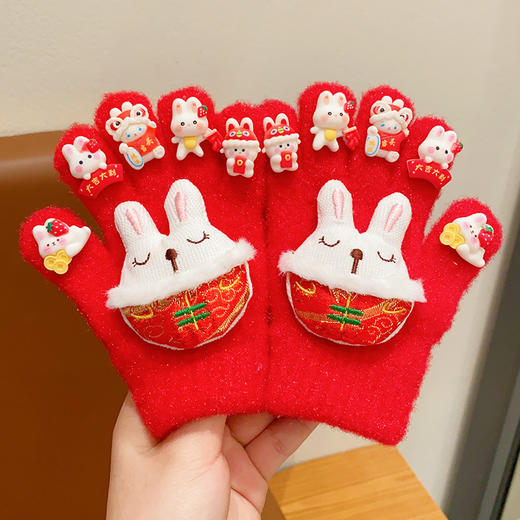【柔软亲肤，手感软糯！】2024新年创意醒狮五指套，儿童龙年卡通连指套，女童喜庆加绒保暖手套! 商品图7