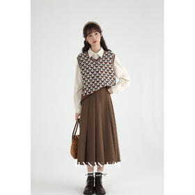 鹿向南 V领马甲洋气衬衫搭配百褶裙两件套装女装2023年新款秋季