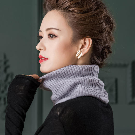 丁摩纯色套头围脖100%羊毛针织脖套护颈弹力坑条假领子AL1060 商品图1