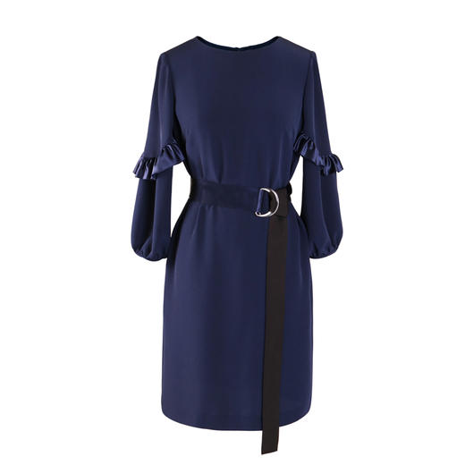 荷叶边束腰连衣裙 - 系带收腰显瘦优雅百搭通勤中筒裙  1701137 商品图0