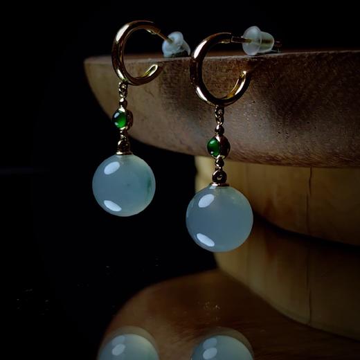 【玲珑】18k镶嵌翡翠珠子耳环 商品图9