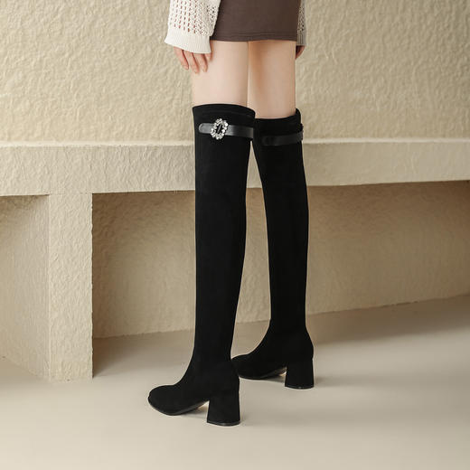 品质好货 | Safiya/索菲娅2023秋冬高筒水钻扣粗跟过膝弹力长靴 SF34119802 商品图0