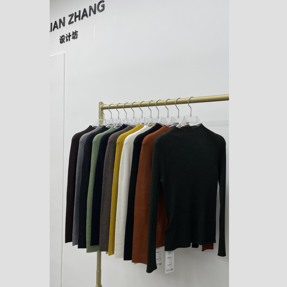 衣柜多色搭配-半高领羊毛通勤百搭修身纯色毛衣打底套衫  2208001