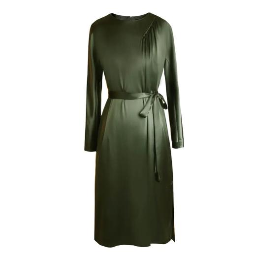 ELITE缎面束腰抽褶连身裙 - 优雅复古段光感纯色中长裙   1901045 商品图0