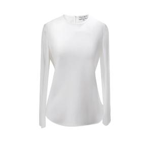 春夏时尚-醋酸面圆领长袖-修身纯色气质通勤薄款显瘦上衣 2102043