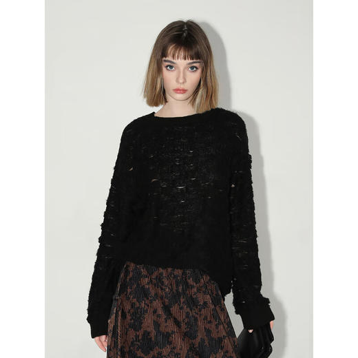 COCOBELLA立体编织微透视马海毛针织衫女绒感休闲毛衣SE7002A 商品图2