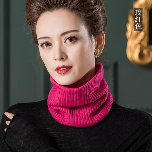 丁摩纯色套头围脖100%羊毛针织脖套护颈弹力坑条假领子AL1060 商品图4